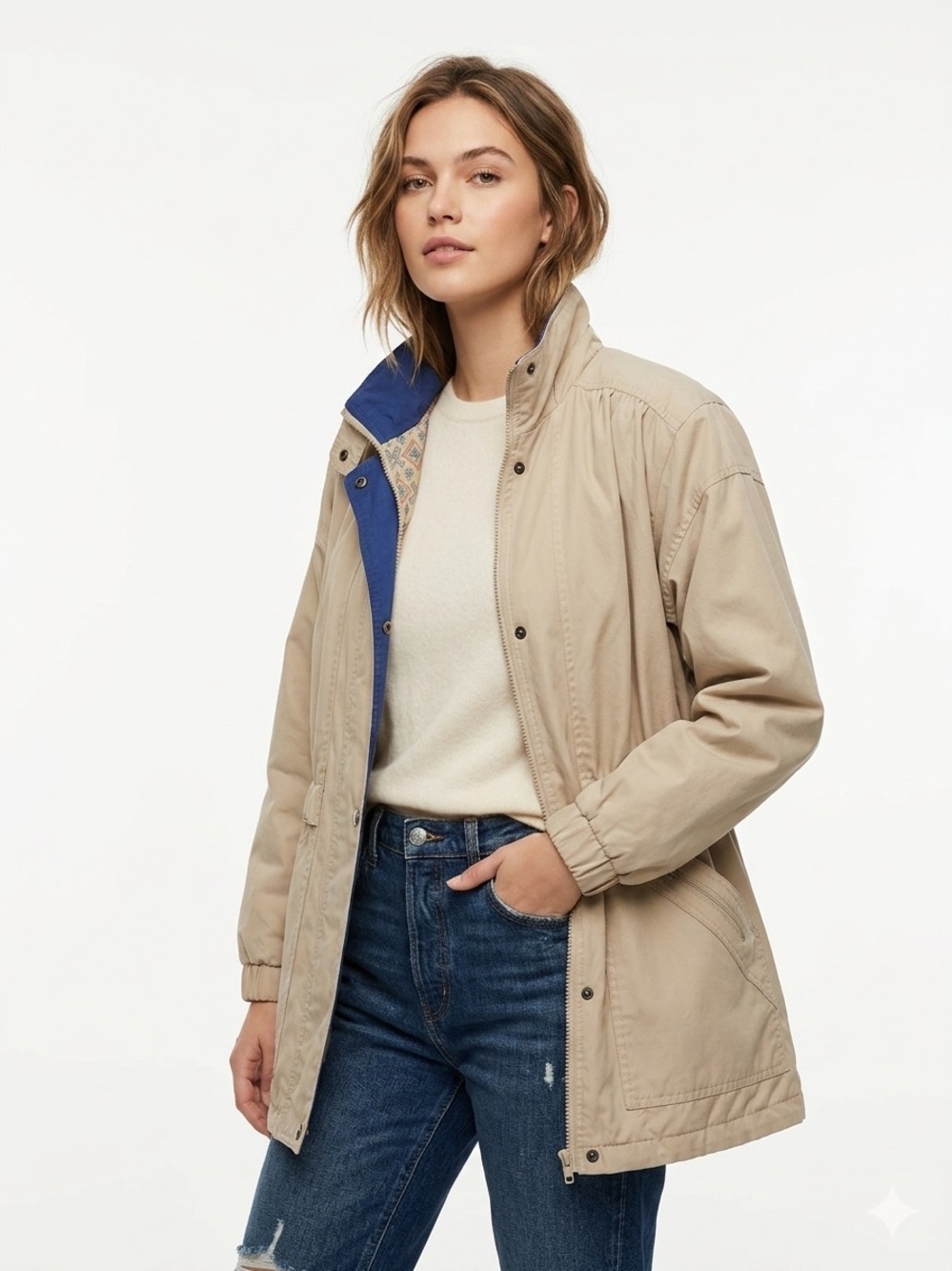 Vintage London Fog Thinsulate High Collar Utility Jacket Tan Women's S No Hood